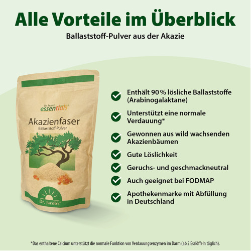 Akazienfaser Ballaststoff-Pulver Dr. Jacobs, 500 g, Dr. Jacob's Medical GmbH