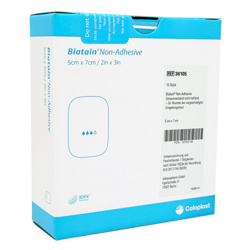 Biatain Schaumverband 5x7 cm nicht haftend, 10 Stk., Adequapharm GmbH