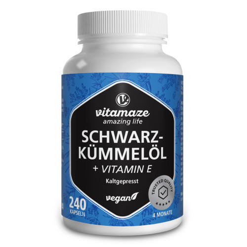 Schwarzkümmelöl Kapseln + Vitamin E, 240 Stk., Vitamaze GmbH