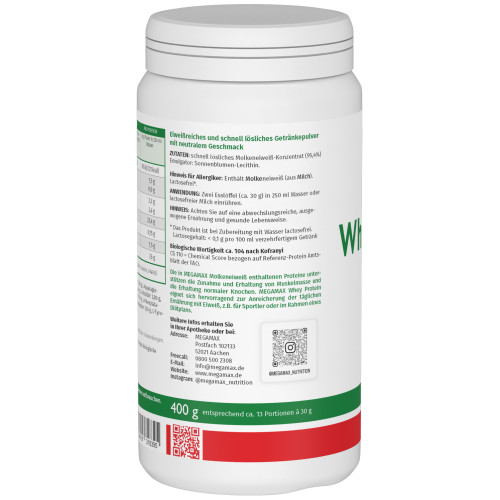 Whey 100% Ultra Reines Molkenprotein MEGAMAX, 400 g, Megamax B.V.