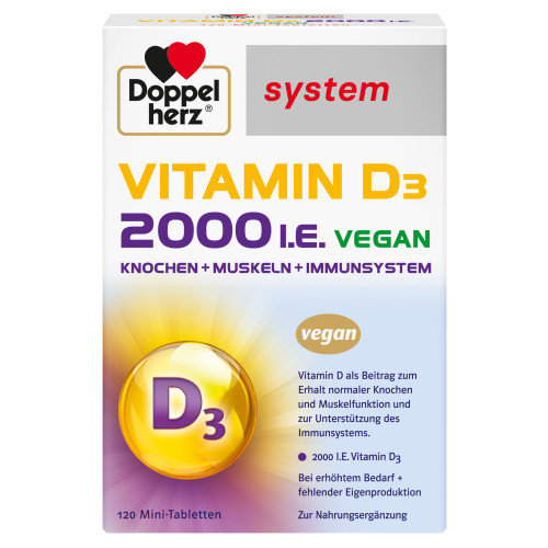 Doppelherz Vitamin D3 2000 I.E Vegan system, 120 Stk., Queisser Pharma GmbH & Co. KG Doppelherz Vitamin D3 2000 I.E Vegan system, 120 Stk., Queisser Pharma GmbH & Co. KG