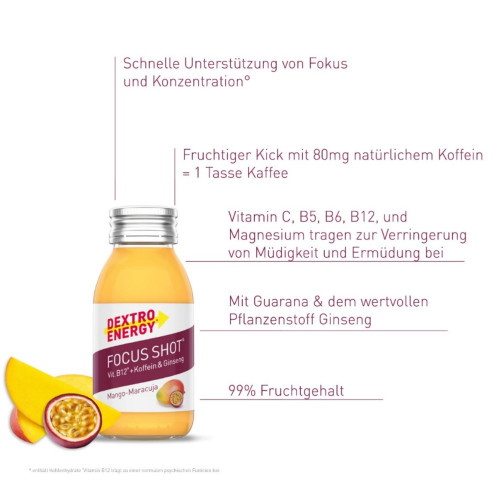 Dextro Energy Focus Shot Mango-Maracuja, 60 ml, Kyberg Pharma Vertriebs GmbH