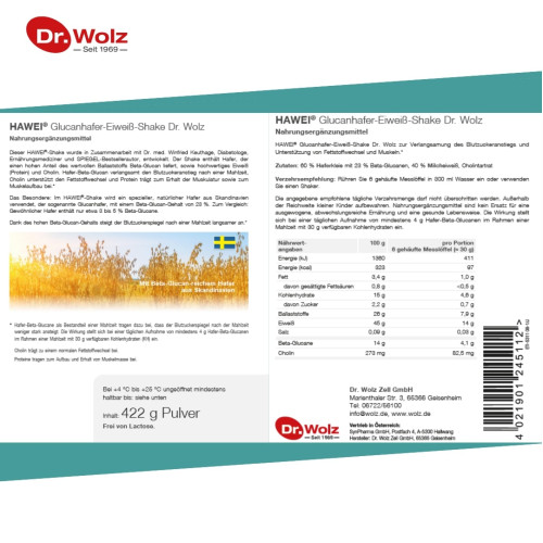HAWEI Glucanhafer-Eiwei&szlig;-Shake Natur, 422 g, Dr. Wolz Zell GmbH
