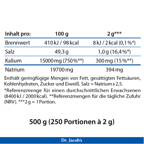 Blutdruck-Salz mit Kalium Dr. Jacob's, 500 g, Dr. Jacob's Medical GmbH