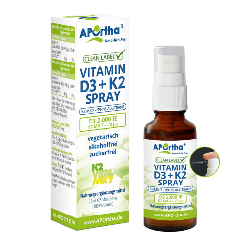 APOrtha D3 2.000 IE + K2 MK-7 20 ug veg. Spray, 25 ml, APOrtha Deutschland GmbH
