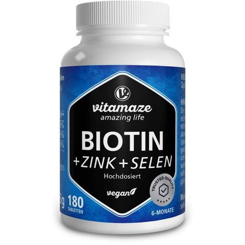 Biotin 10 mg hochdosiert + Zink + Selen, 180 Stk., Vitamaze GmbH