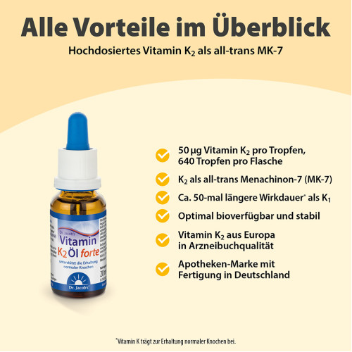 Vitamin K2 &Ouml;l forte 200 mcg all-trans MK7 Dr Jacob, 20 ml, Dr. Jacob's Medical GmbH