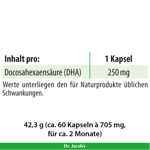 DHA-Algen&ouml;l Kapseln Omega-3 vegan Dr. Jacobs, 60 Stk., Dr. Jacob's Medical GmbH