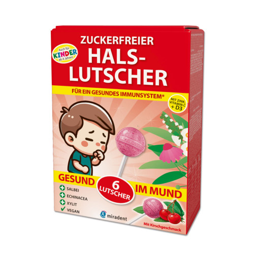 miradent Halslutscher Kirsche zuckerfrei, 6 Stk., Hager Pharma GmbH