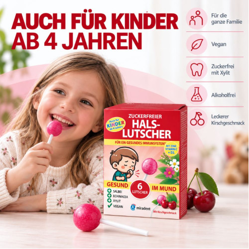 miradent Halslutscher Kirsche zuckerfrei, 6 Stk., Hager Pharma GmbH