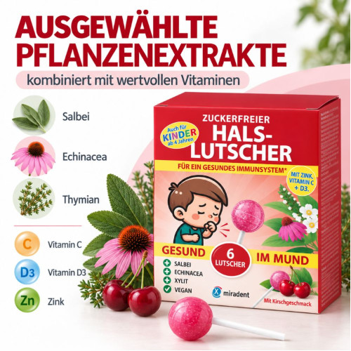 miradent Halslutscher Kirsche zuckerfrei, 6 Stk., Hager Pharma GmbH