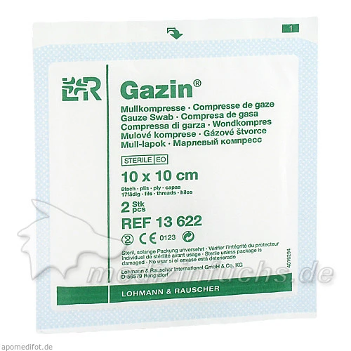 Gazin sterile Mullkompressen 8-fach 10 x 10 cm, 2 Stk., Lohmann & Rauscher GmbH & Co. KG