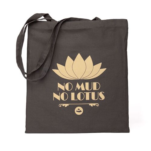 Baumwoll-Tragetasche, anthrazit, Design-Print "No Mud No Lotus", 1 Stk., bodhi