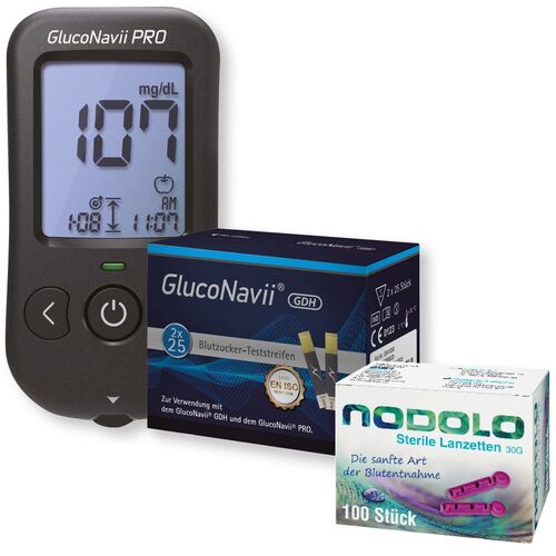 Gluconavii Pro Blutzuckermessgerät - Kombiset mit Teststeifen und Lanzetten (mmol/L), 1 Stk., Gluconavii