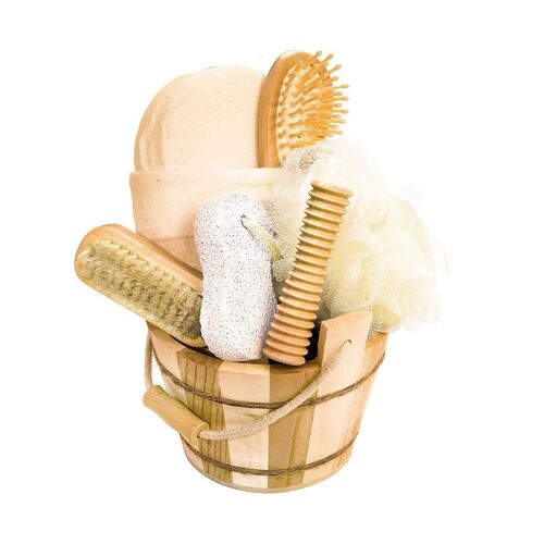 Geschenkset Holzbottich gestreift, 7-teilig für Bad oder Sauna, 1 Stk., Croll & Denecke