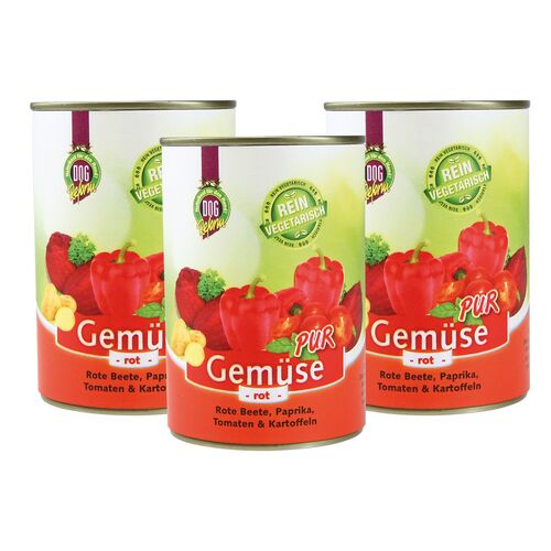 Schecker Nassfutter - 100% Gemüse Pur - Rot - frei von Getreide, Fleisch, Soja und Zusatzstoffen, 3x410 g, Schecker
