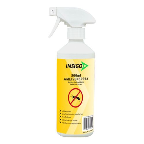 INSIGO Ameisenspray gegen Ameisen, fliegende / kriechende Ameisen und deren Larven & Eier, 500 ml, INSIGO