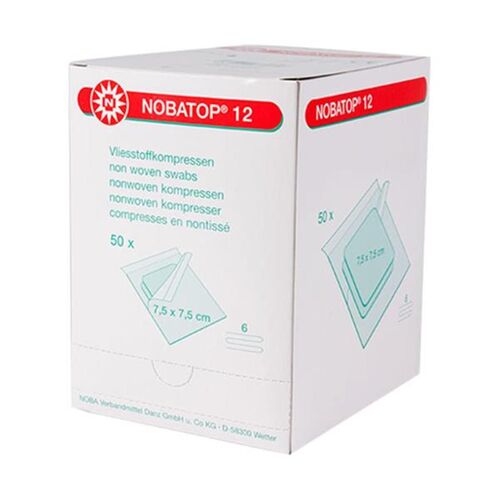 Noba Nobatop 12 sterile Vliesstoffkompressen 6- lagig 50 x 2 Stück 7,5 cm 100 St, 100 ST, NOBAMED