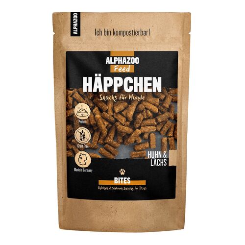 ALPHAZOO H&auml;ppchen Huhn & Lachs, Snacks f&uuml;r Hunde, 200 g, alphazoo