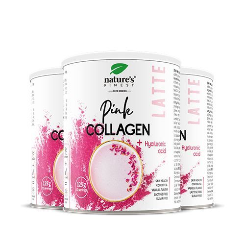 Nature's Finest PINK LATTE Kollagen mit Hyaluronsäure und Ashwagandha, 3x125 g, nature’s Finest