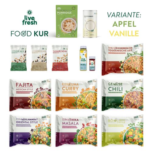 LiveFresh Vegane Foodkur 21 Tage - Apfel/Vanille (inkl. 5,25&euro; Pfand), 1x21 Stk., LiveFresh