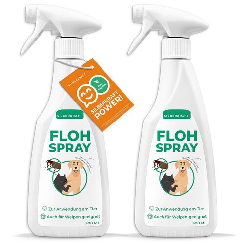 SILBERKRAFT Flohspray Hunde und Katzen, 2x500 ml, Silberkraft