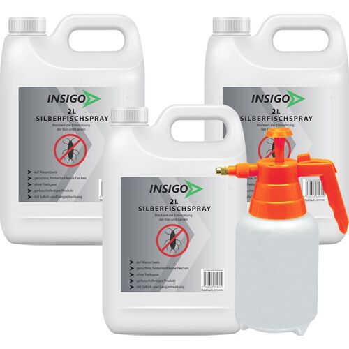 INSIGO Silberfischspray mit 2L Drucksprüher, 3x2 l, INSIGO
