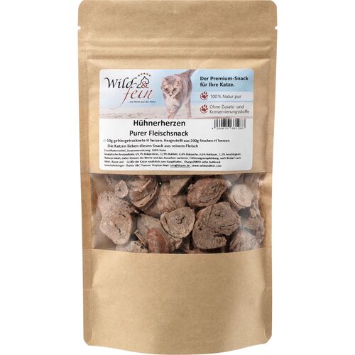 Wild & Fein Hühnerherzensnack für Katzen, gefriergetrocknet, 50 g, Wild & Fein