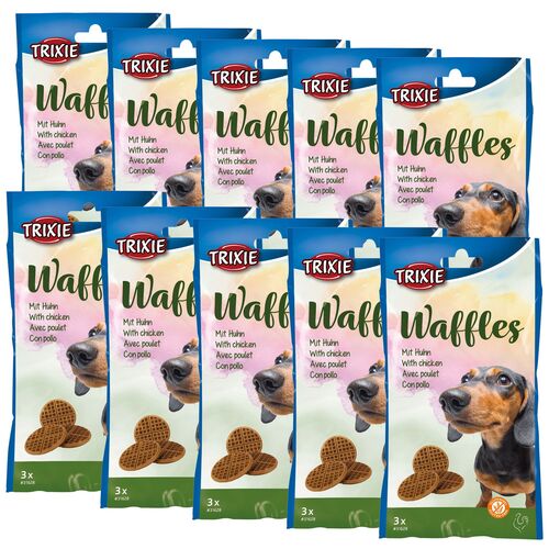 TRIXIE Waffles mit Huhn - fettarm - glutenfrei - hart gepresst - Hundekuchen, 10x100 g, Trixie