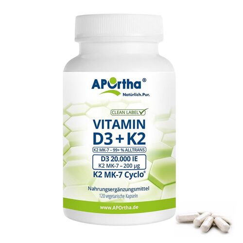 APOrtha® Vitamin D3 20.000 IE + Vitamin K2 MK-7 Cyclo® 200 µg, 120 Stk., APOrtha