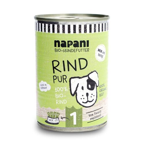 napani Bio-Dosenfutter für Hunde, Rind pur, 400 g, Napani