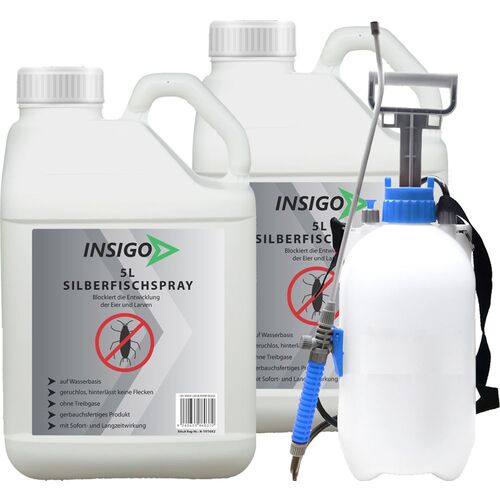 INSIGO Silberfischspray mit 5L Drucksprüher, 2x5 l, INSIGO