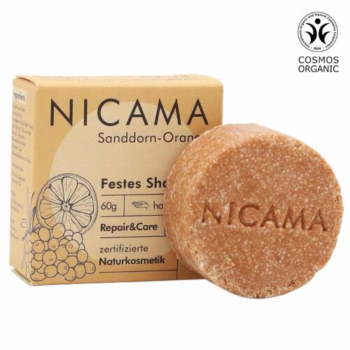 NICAMA Festes Shampoo Sanddorn-Orange 60g, 60 g, NICAMA