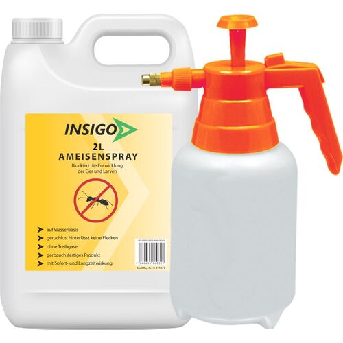 INSIGO Ameisenspray gegen Ameisen, fliegende / kriechende Ameisen und deren Larven & Eier, 2 l, INSIGO