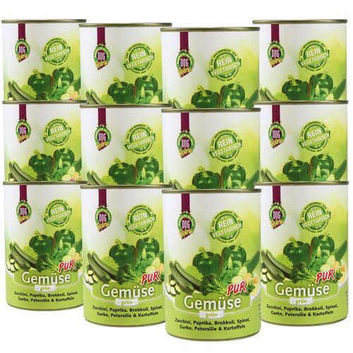 Schecker Nassfutter - 100% Gemüse PUR - grün - getreidefrei - kalorierenarm - Diätfutter, 12x410 g, Schecker