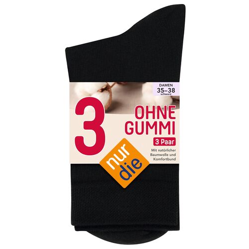 NUR DIE Socken Ohne Gummi 3er Pack - schwarz - 39-42, 3 Stk., NUR DIE