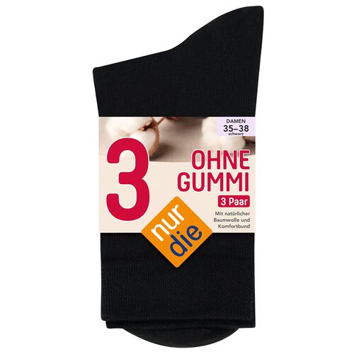 NUR DIE Socken Ohne Gummi 3er Pack - schwarz - 39-42, 3 st, NUR DIE