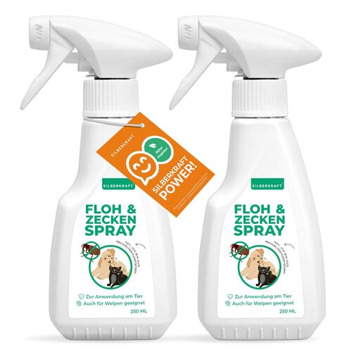 SILBERKRAFT Floh- & Zeckenspray Hunde und Katzen, 2x250 ml, Silberkraft