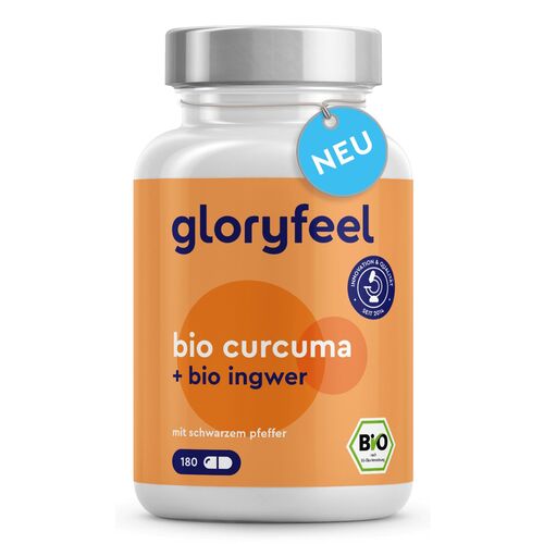 gloryfeel ® Bio Curcuma + Bio Ingwer Kapseln, 180 Stk., gloryfeel