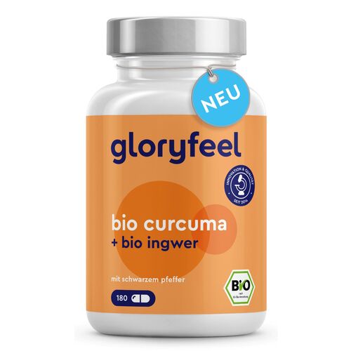 gloryfeel ® Bio Curcuma + Bio Ingwer Kapseln, 180 st, gloryfeel