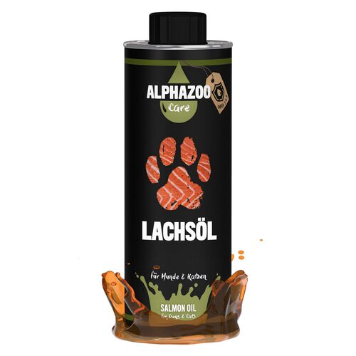 ALPHAZOO Premium Lachsöl für Hunde & Katzen I Natürliches Omega-3 Fischöl, 500 ml, alphazoo