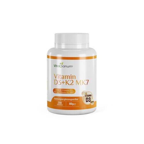 VitaSanum® Vitamin D3 + K2 MK7 200 St Lacktabletten, 200 ST, VitaSanum