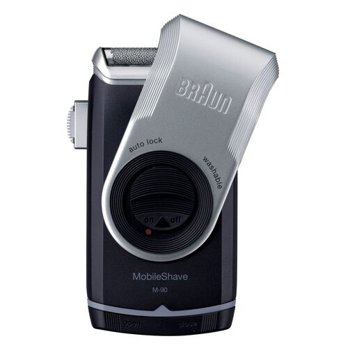 Braun - Elektrischer Reiserasierer "MobileShave M90" in Schwarz und Silber, 1 Stk., BRAUN