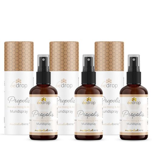bedrop Vorteilsset: Propolis Halsspray / Mundspray mit Manuka Honig & Anis im 3er Set, 3x30 ml, bedrop
