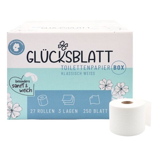 Glücksblatt Toilettenpapier Box Klassisch Weiss XXL, 27 Stk., oecolife