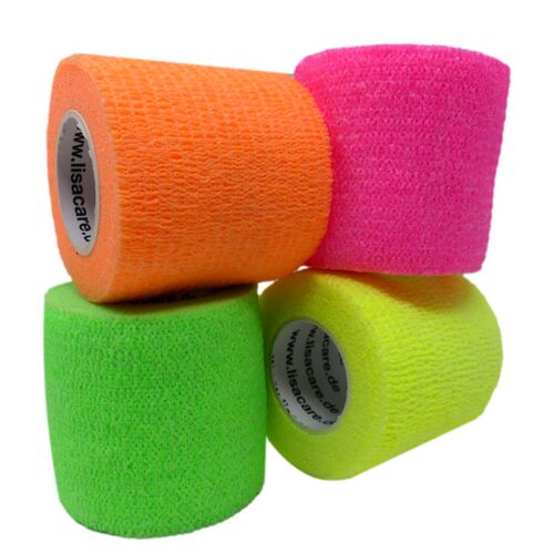 LisaCare Mullbinden elastisch 5cm - Neonmix, 4 Stk., LisaCare