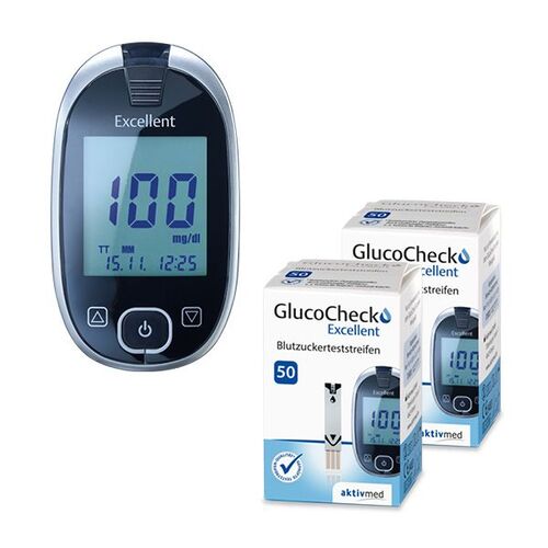 GlucoCheck Excellent Mess-Set zur Blutzuckerkontrolle mit 110 Streifen, 1 Stk., GlucoCheck