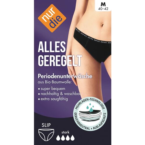 NUR DIE Periodenunterw&auml;sche Alles Geregelt Slip stark - schwarz - Gr&ouml;&szlig;e 36-38, 1 Stk., NUR DIE