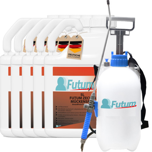 Futum 5x5L Zecken- / Mückenspray + 5L Sprüher 25 l Spray, 25 l, FUTUM