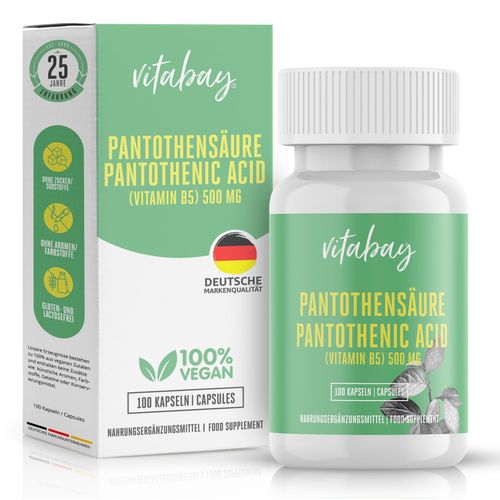 Vitabay Pantothensäure 500 mg Vitamin B5 100 St Kapseln, 100 stk, Vitabay
